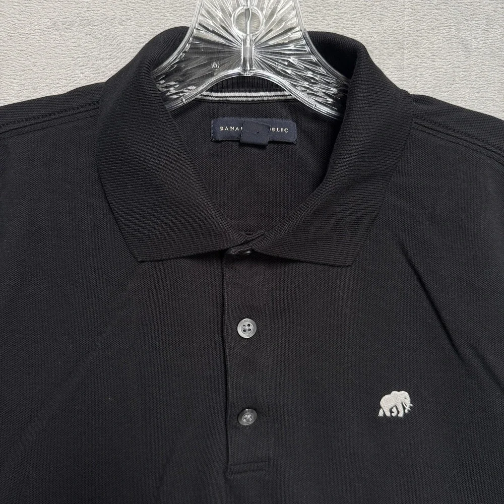 Banana Republic Polo Shirt Mens Small Black‎ Stretch Embroidered Short Sleeve